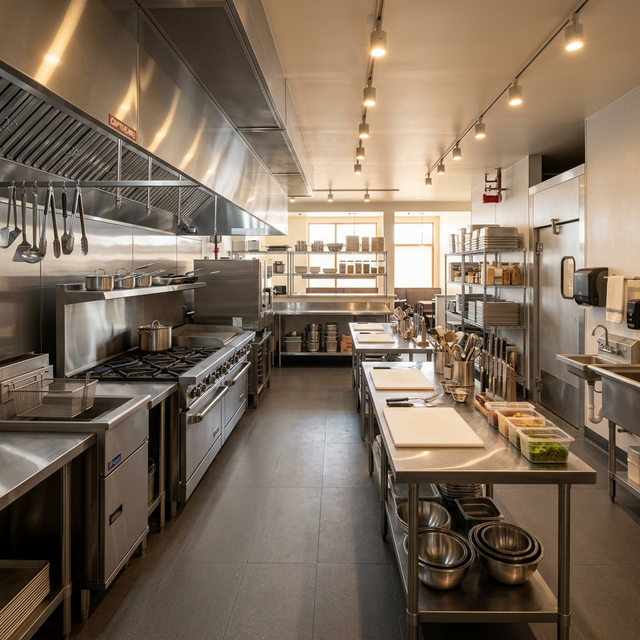 Modern commercial kitchen with professional equipment